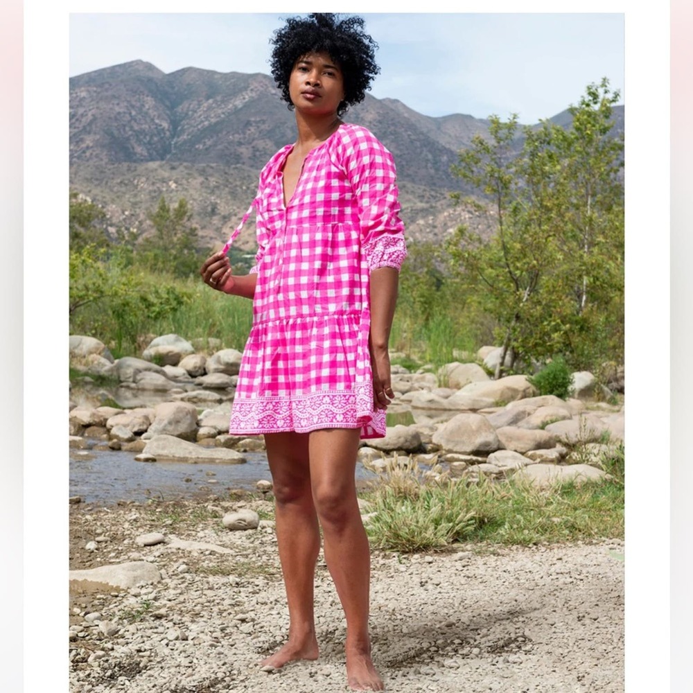 Tuckernuck SZ block prints Priya dress pink gingham Made in India Small